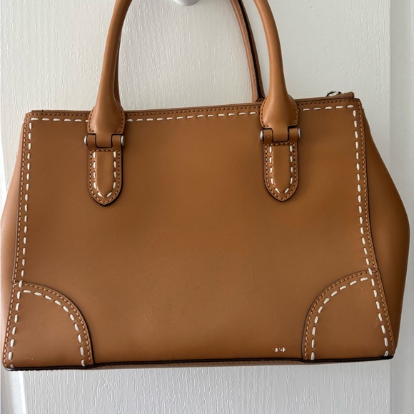 RALPH LAUREN RL Brown Leather Satchel Backstitch Handbag - Picture 2 of 5